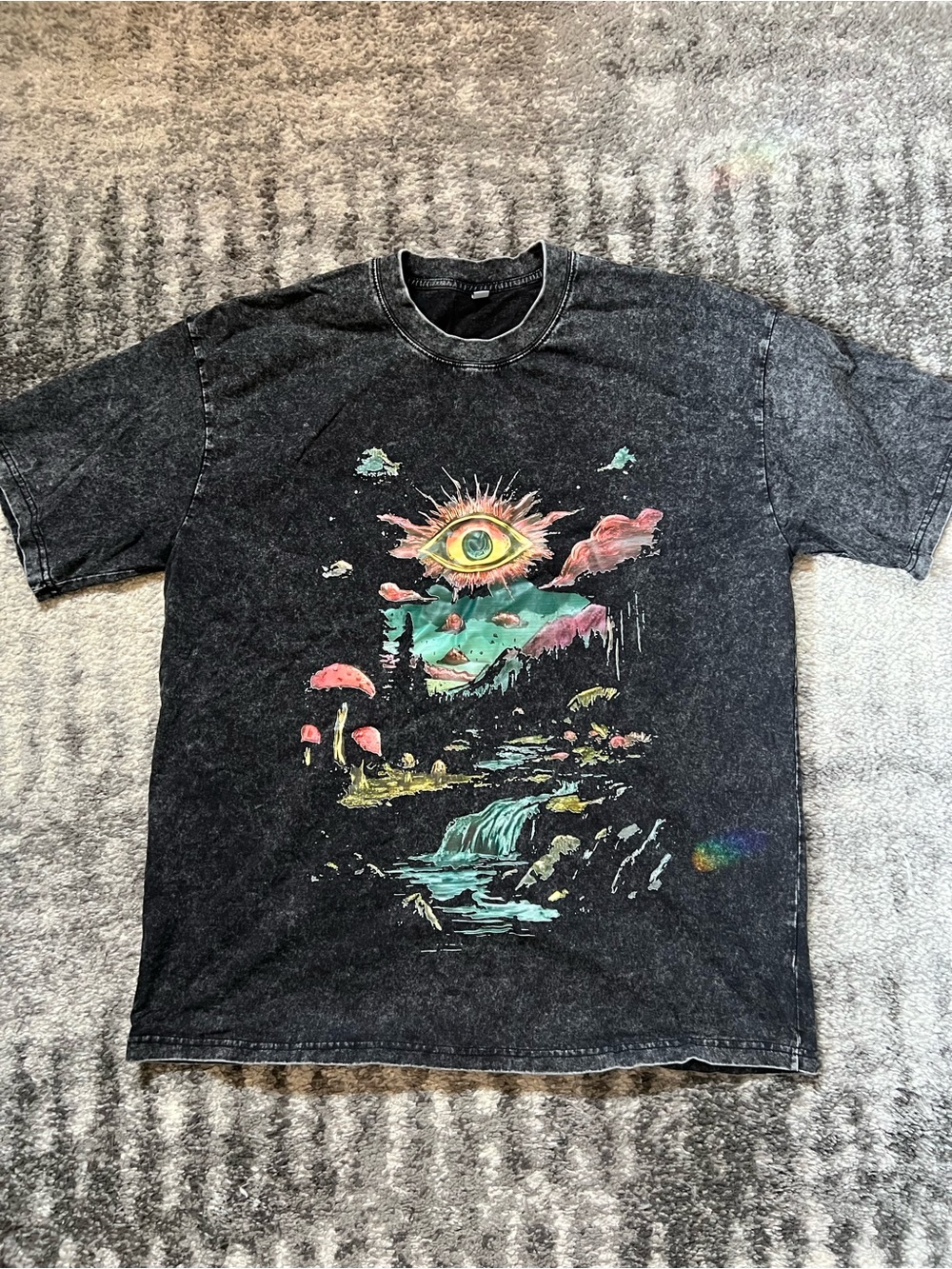 EARTHBOUND Black Graphic Short Sleeve Tee with Multicolor Psychedelic Print